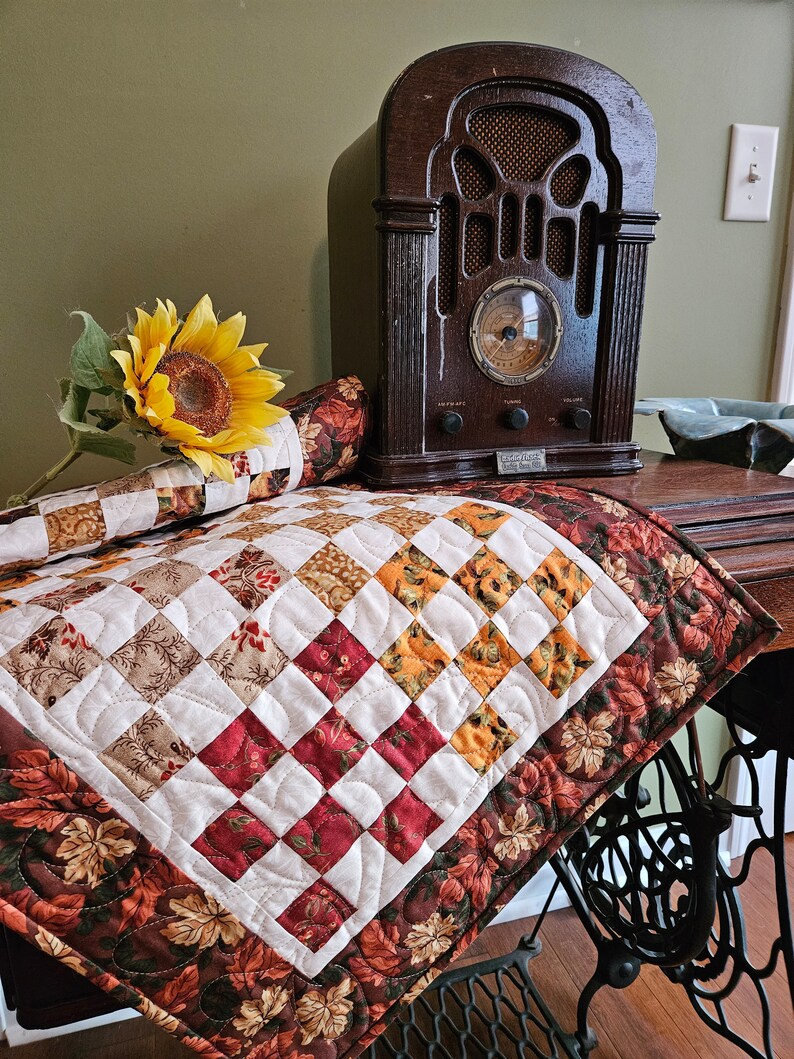 Quilted Autumn Checkerboard Table Runner - 48
