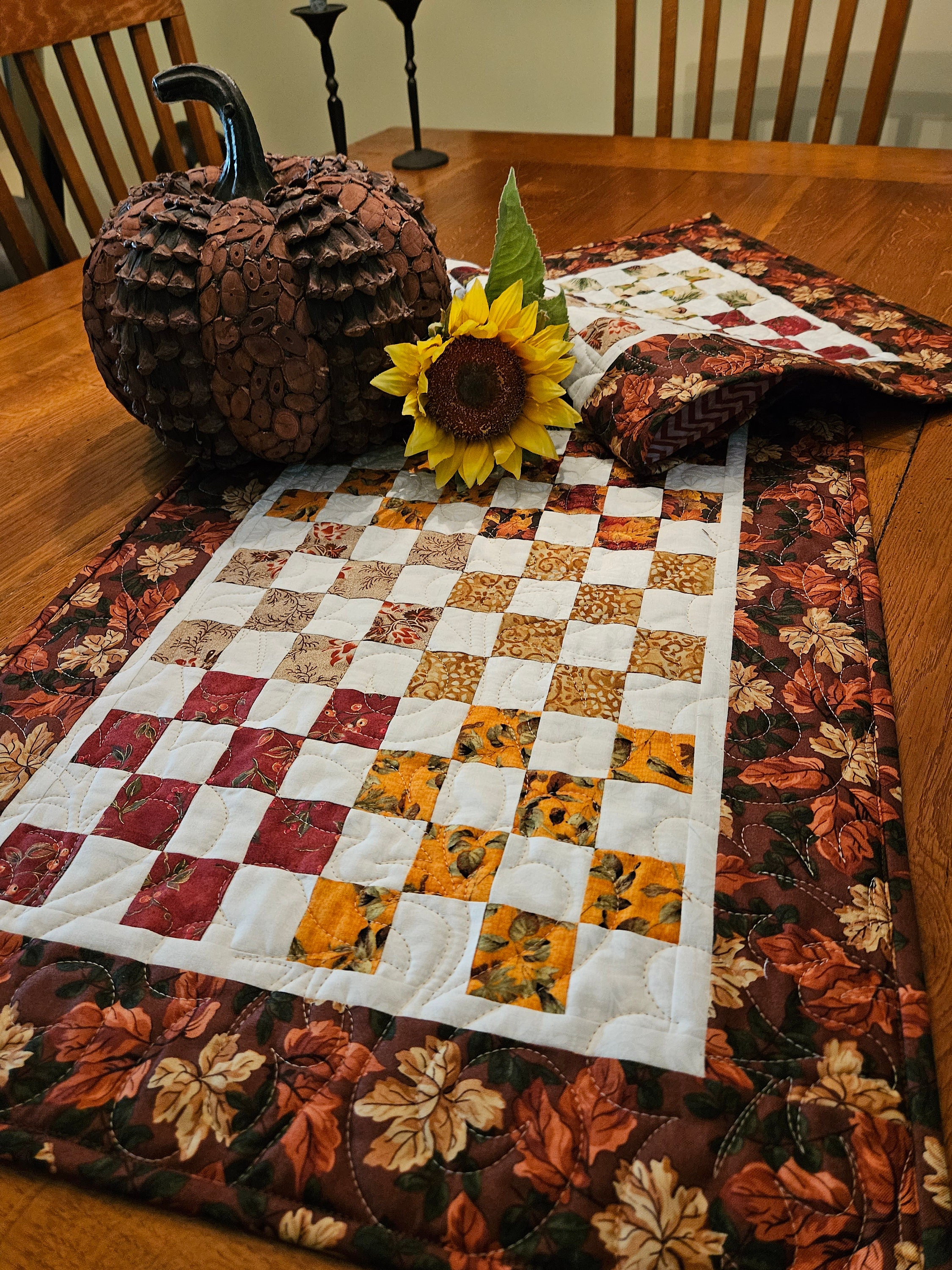 Quilted Autumn Checkerboard Table Runner - 48