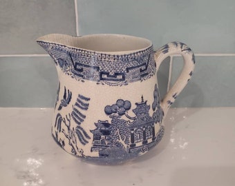 Shabby Chic Antique Ridgeway Blue Willow Creamer or Gravy Boat