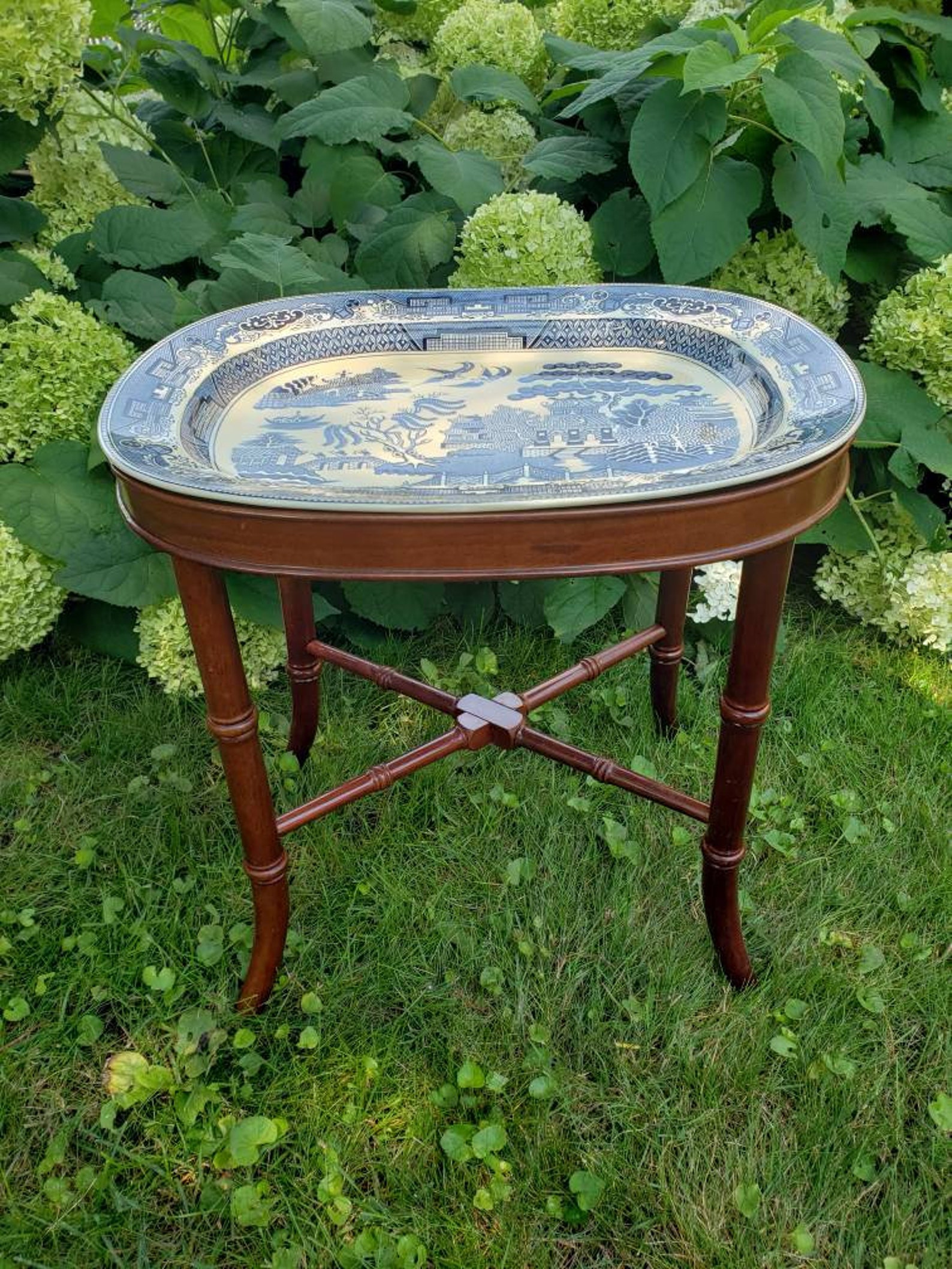 Vintage Blue Willow Tray Table Bombay Company Etsy