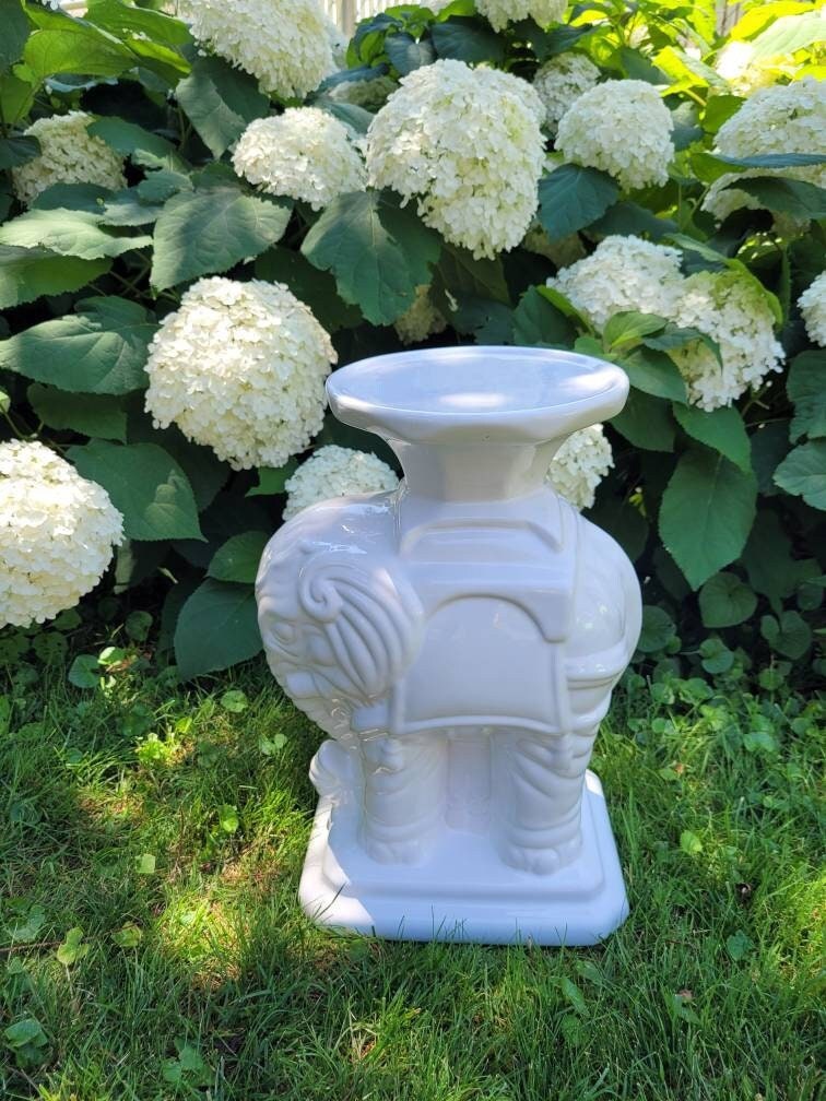 Vintage Ceramic White Elephant Plant Stand/ Table Chinoiserie Etsy