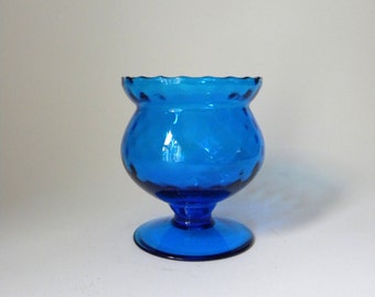 Optic Cobalt Blue Glass Small Compote Dish