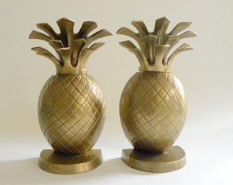 Heavy Vintage Solid Brass Pineapple Bookends