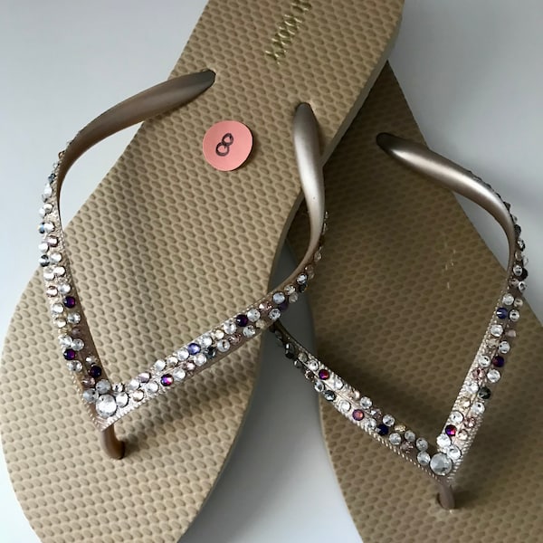 Swarovski crystal gold flip flops  various sizes