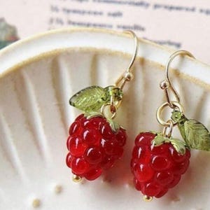 Raspberry Earrings, Raspberry Drop Earrings, Food Earrings, Fruit Earrings, Funny Cute Statement Earrings, Birthday Gift for Her