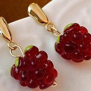 Raspberry Post Back Earrings, Raspberry Drop Earrings, Food Earrings, Fruit Earrings, Funny Cute Statement Earrings, Birthday Gift for Her