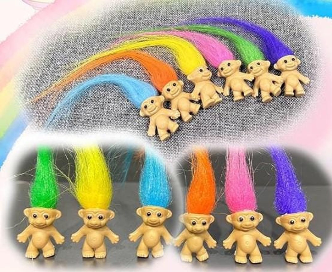 Set of 12 Mini Troll Dolls, Assorted Rainbow Hair Colors, Cake Toppers ...