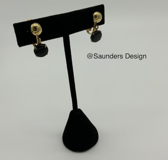 Napier Goldtone ball dangle Black Stone Earrings - image 1