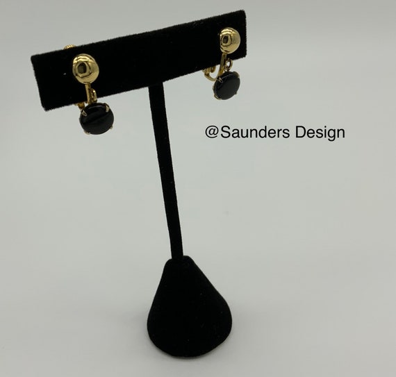 Napier Goldtone ball dangle Black Stone Earrings - image 8