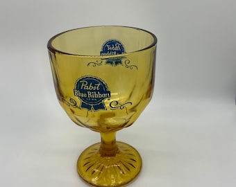 Amber Pabst Blue Ribbon Vintage Footed Glass