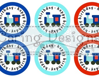 INSTANT DOWNLOAD- Train Birthday Cupcake Toppers, Favor Stickers, Favor Tags, DIY Digital Printable File