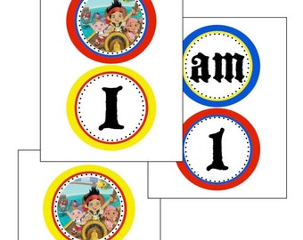 INSTANT DOWNLOAD - Printable Jake and the Neverland Pirates, High Chair Banner, First Birthday, I am 1, DIY Digital File