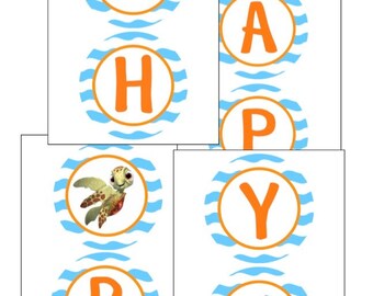 INSTANT DOWNLOAD Finding Nemo Happy Birthday Banner, Digital File DIY, (Nemo, Squirt, Dory)