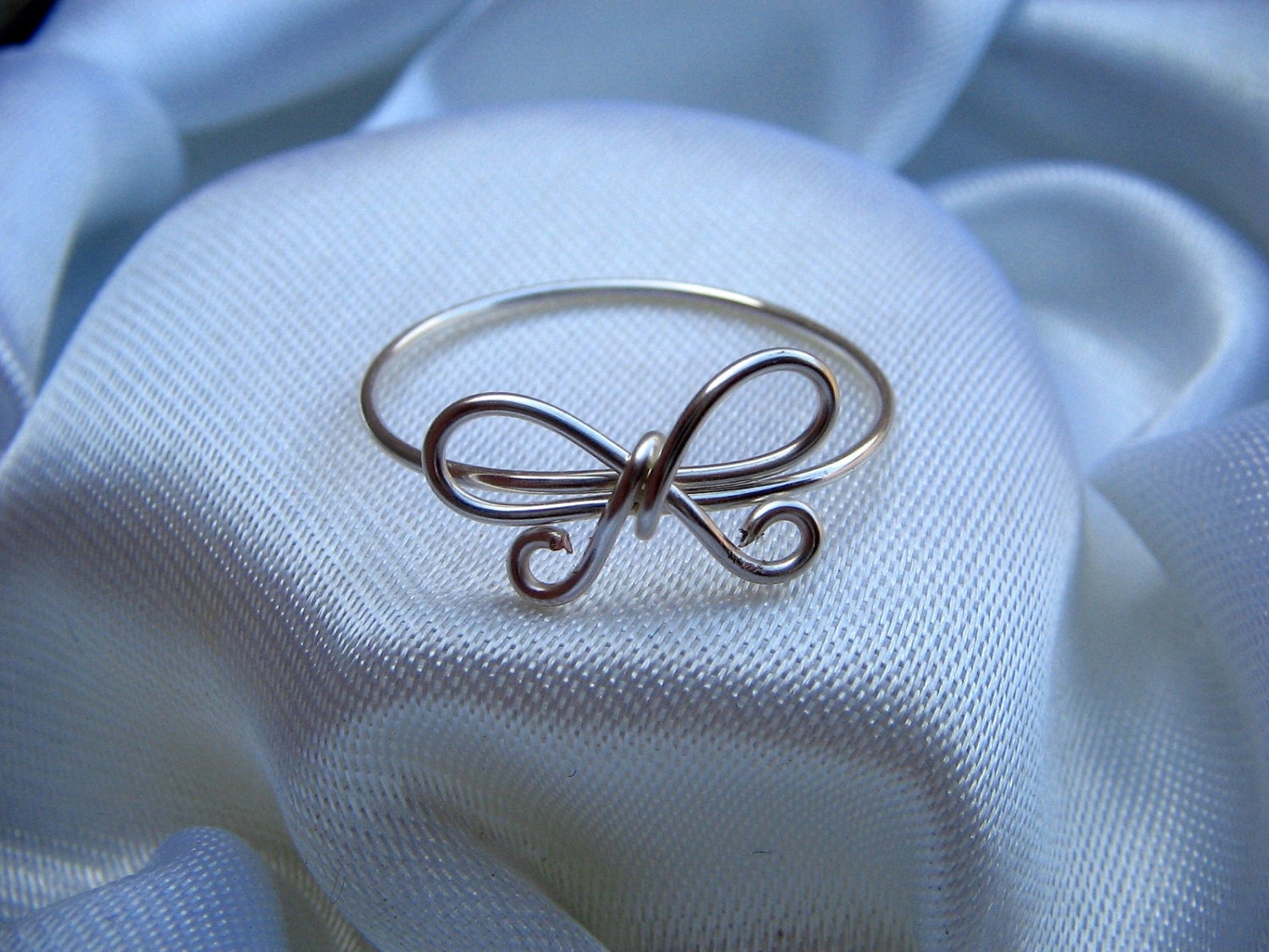 Silver Wire Bow Ring Nonadjustable Dainty Ring Etsy