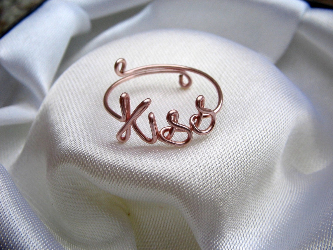 Rose gold Wire Kiss Ring Adjustable Dainty Ring Etsy