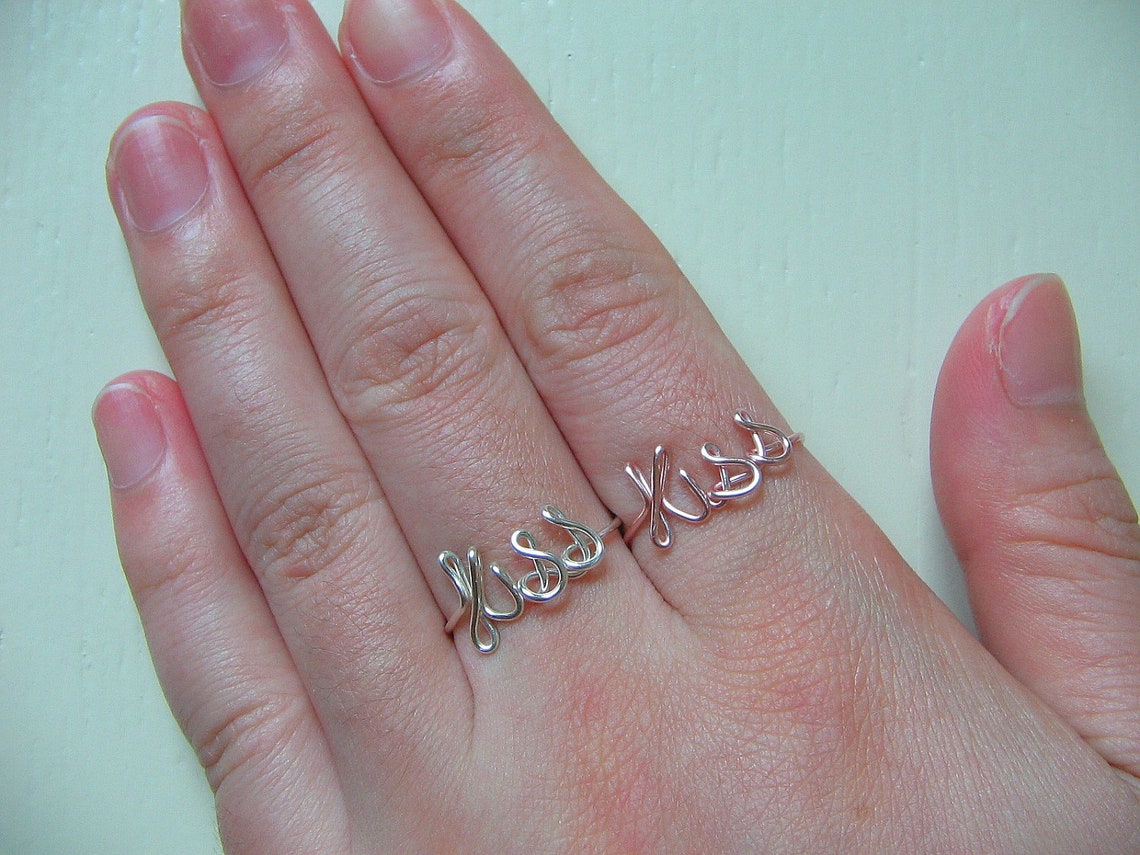 Rose gold Wire Kiss Ring Adjustable Dainty Ring Etsy