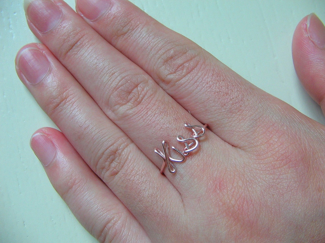 Rose gold Wire Kiss Ring Adjustable Dainty Ring Etsy