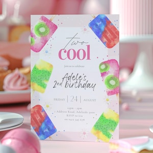 Two Cool Invitation Popsicle 2nd Birthday Invite Summer Ice Cream Party 2nd Birthday Summer Theme Second Birthday Party Ideas