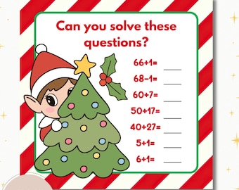 6 7 Elf Idea Kids Activity, Elf Math afdrukbaar, werkblad kerstelf, grappig elfenweekendspel, Instant Download, 4 x 4 kaart