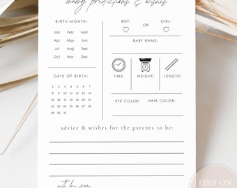 Minimalist Baby Predictions Card: Printable Baby Shower Activity & Keepsake