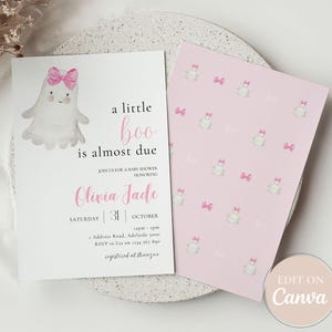 A Little Boo Is Almost Due Baby Shower Invitation, Halloween Baby Shower, Editable Cute Ghost Girl Baby Shower, Spooky Cute Baby Invite