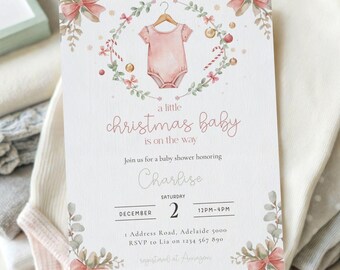 Christmas Baby Shower Invitation: Editable Holiday Invite (5x7in Canva Digital Download)