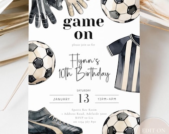 Soccer Birthday Invitation, Editable Soccer Party Invite, Sports Theme, Kids Football Birthday, Instant Download, Digital Template