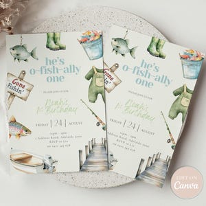 O-Fish-ally One First Birthday Invitation, Fish Theme 1st Birthday Party, Editable Ofishally One Party, Fishing Party Invitation