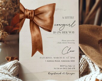 Cowgirl Baby Shower Invitation: Rustic Bow, Western Theme (Canva Digital Download)