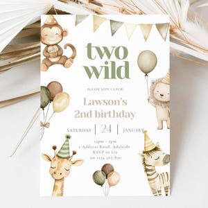 Two Wild Invitation, Two Wild Birthday Invite, 2nd Birthday Invitation, Two Wild Safari Invite, Two Wild Jungle Party Invitation, Jungle