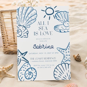 Ocean Bridal Shower Invitation: Editable Canva Template (5x7in Digital Download