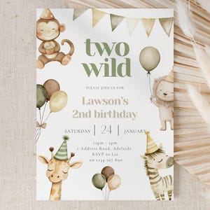 Zwei wilde Einladung, zwei wilde Geburtstagseinladung, zwei wilde Safari einladen, zwei wilde Dschungel-Party-Einladung, Dschungel