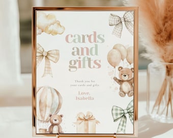 Two Cute to Bear Birthday Sign, Cards and Gifts, Teddy Bear Custom Party Table Decor (Canva Template 8x10)