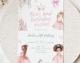 Invitación de cumpleaños número 5 de princesa: Castillo rosa, fiesta real (descarga digital)