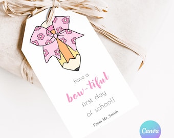 Bow Back to School Gift Tag: Printable Canva Template (Instant Download)