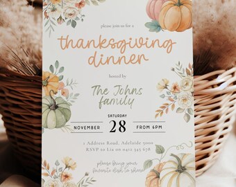 Thanksgiving Dinner Invitation: Editable Fall Gathering Invite, Friendsgiving Party Template, Printable Canva Download