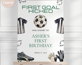 Soccer Birthday Welcome Sign, Editable First Birthday Soccer Welcome Poster, Sports Football Birthday, Instant Download, Boy 1st Birthday