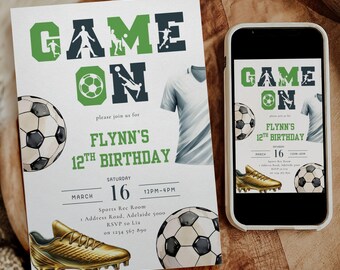 Soccer Birthday Invitation: Editable Sports Party Invite (5x7in Football Canva Printable Download)