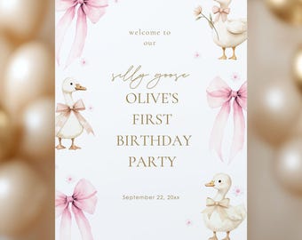 Silly Goose Welcome Sign Template | Farm Girl Birthday Party Poster | Editable Canva Printable Download | 3 sizes