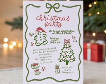 Hand Drawn Christmas Party Invitation: Editable Canva Template (PDF)