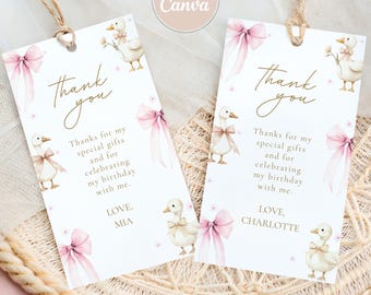 Silly Goose Thank You Tag Template | Farm Girl Birthday Party Favor Tag | Editable Canva Printable Download