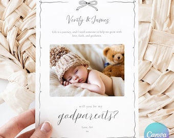 Coquette Godparent Proposal Card Template, Editable Printable Baptism Invite, Christening Baptism Keepsake, Canva Instant Download