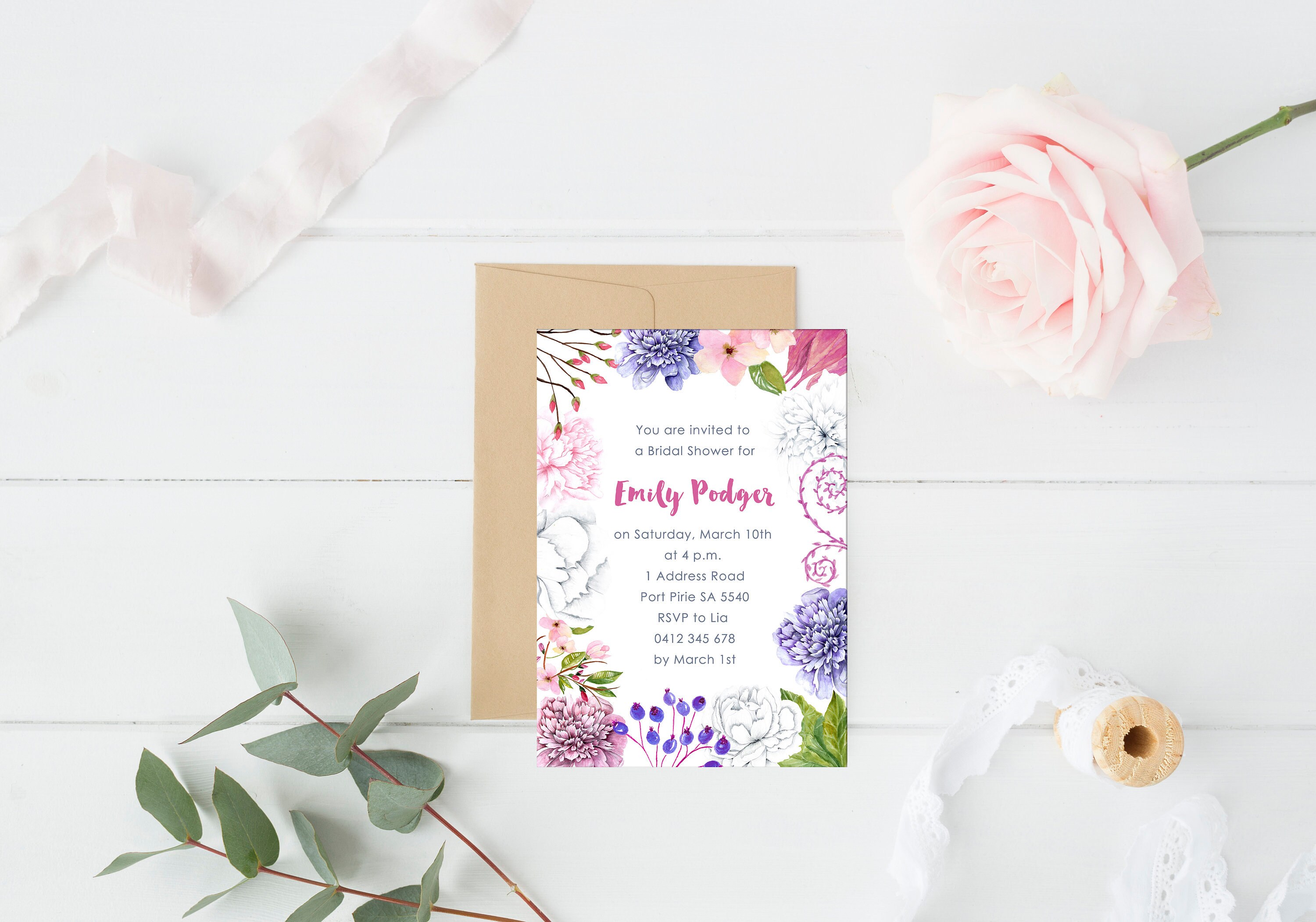 Bridal Shower Invitation Printable. Floral Bridal Shower. Etsy