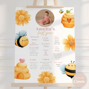 Poster per il primo compleanno di Bee: cartello modificabile 18x24 (download digitale)