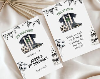 Soccer Birthday Party Signs, Table Signs, Soccer Birthday Party Printables, Sports Theme, Kids Football Welcome sign and food sign 8x10"