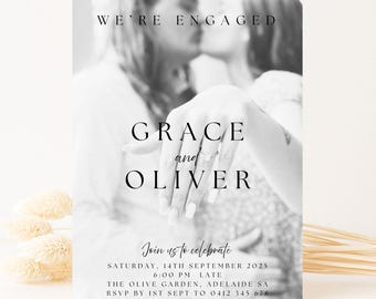 Minimalist Engagement Invitation Template: Black and White Photo (Digital Download, 5x7" Canva Edit)