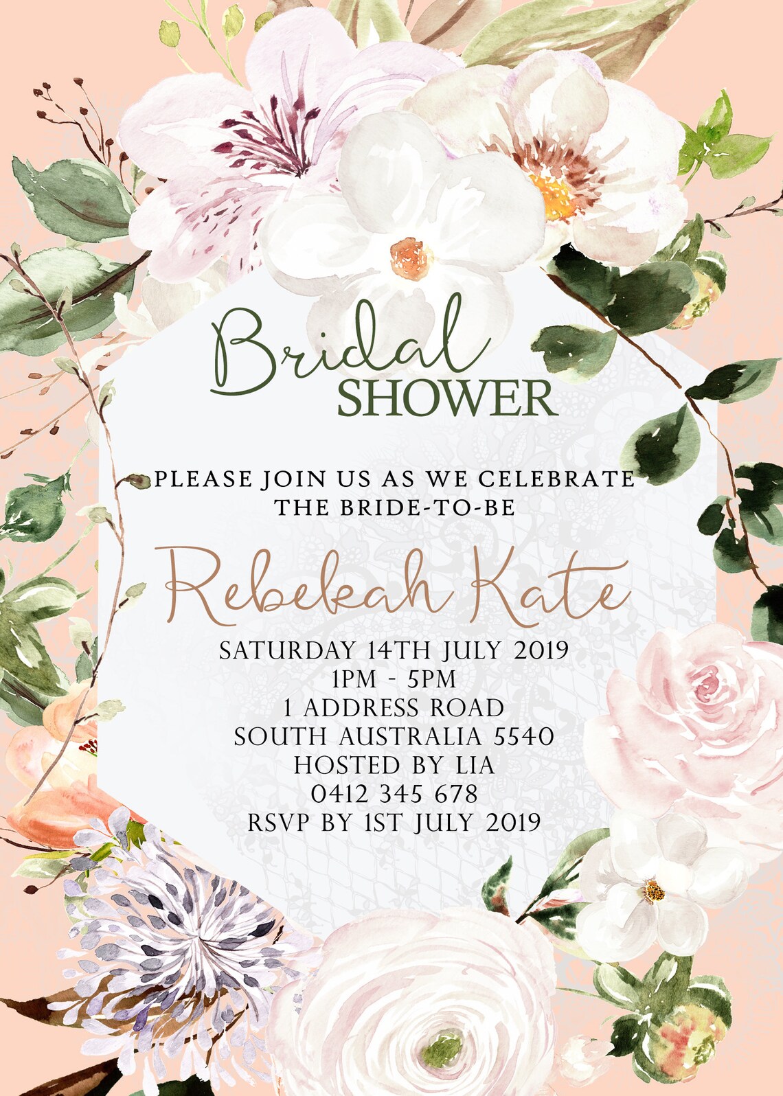 Bridal Shower Invitation Printable. Floral Bridal Shower. Etsy