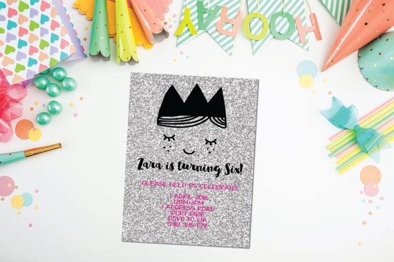 princess invitation princess birthday invitation printable girl invitation glitter party 6th birthday princess theme birthday invitation princess theme