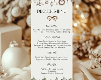 Rustic Christmas Dinner Menu: Editable Holiday Menu Template, Printable Canva Design, Festive Party Digital Download