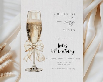 Elegante invitación para celebrar tu 60.º cumpleaños con champán (descarga digital)